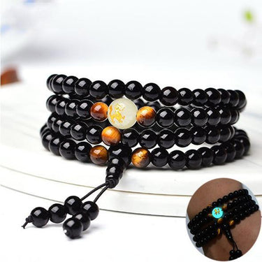108 Black Onyx Mala Beads Luminous Dragon Bracelet - 8mm / 6mm-Your Soul Place
